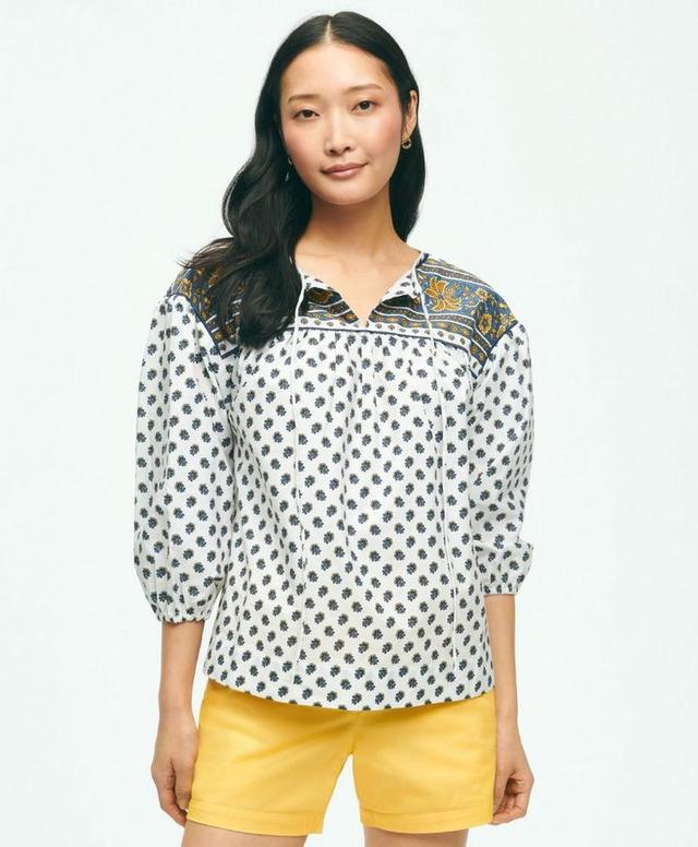 Floral Paisley Popover Peasant Blouse In Cotton Product Image