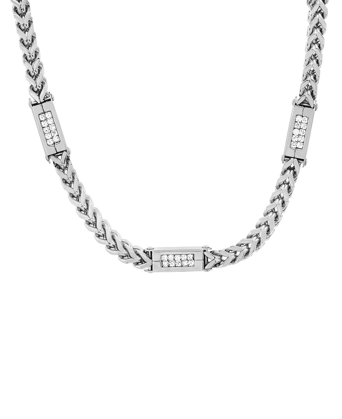 Steeltime Mens Stainless Steel Wheat Chain and Simulated Diamonds Link Necklace Product Image