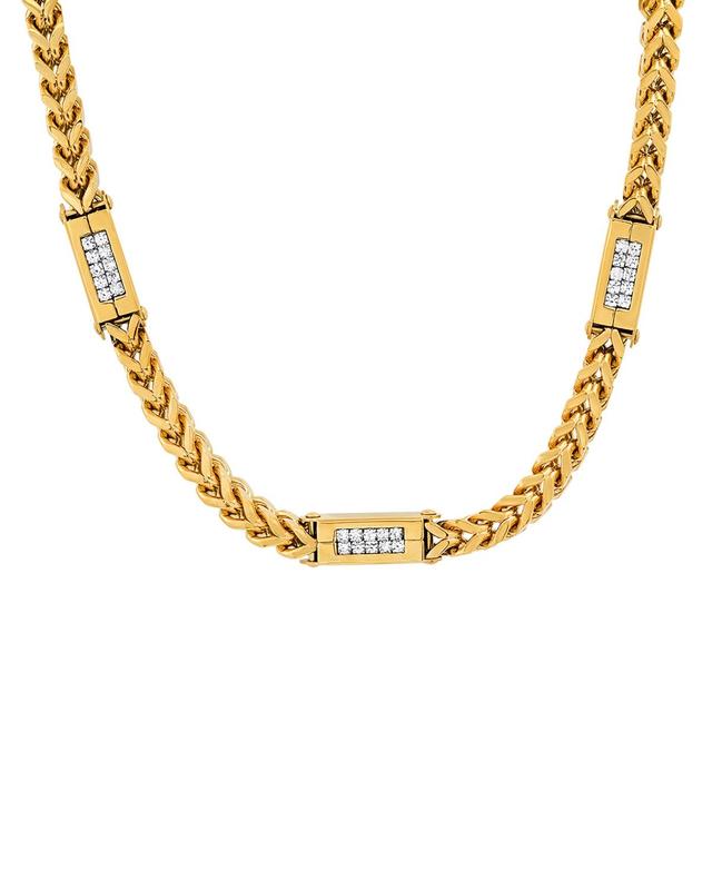 Steeltime Mens 18k Gold Plated Stainless Steel Wheat Chain and Simulated Diamonds Link Necklace Product Image