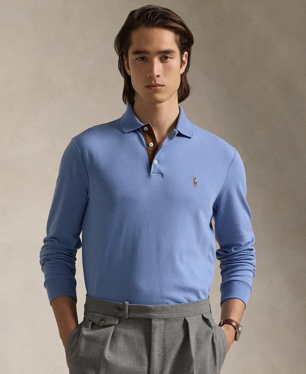 Mens Cotton Interlock Long-Sleeve Polo Shirt Product Image