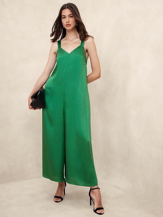 Silky Twill Wide-Leg Jumpsuit Product Image