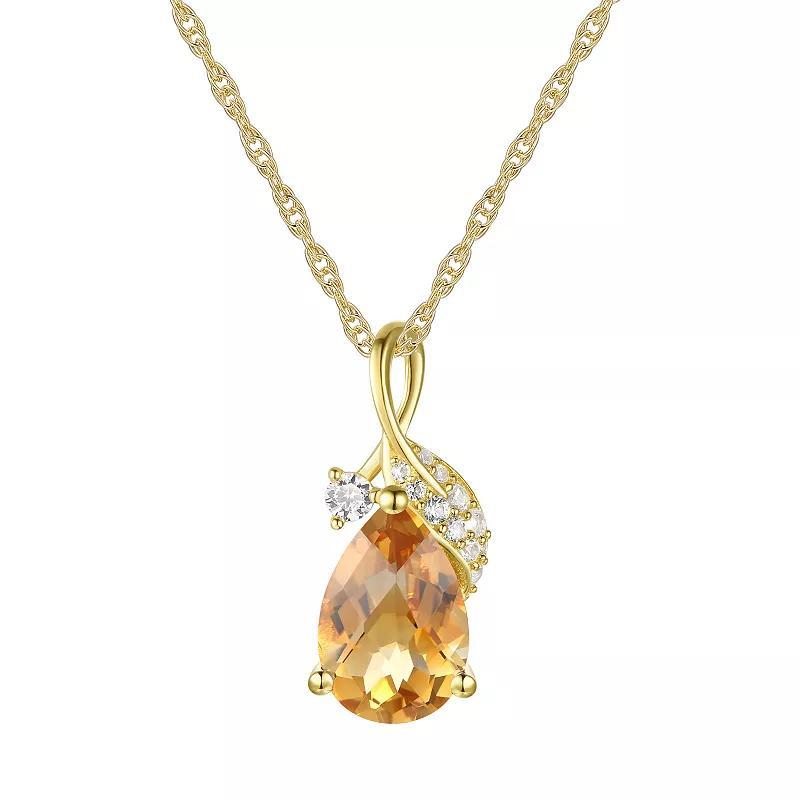 14k Gold Over Silver Citrine & Lab-Created White Sapphire Pendant Necklace, Womens Gold Tone Product Image