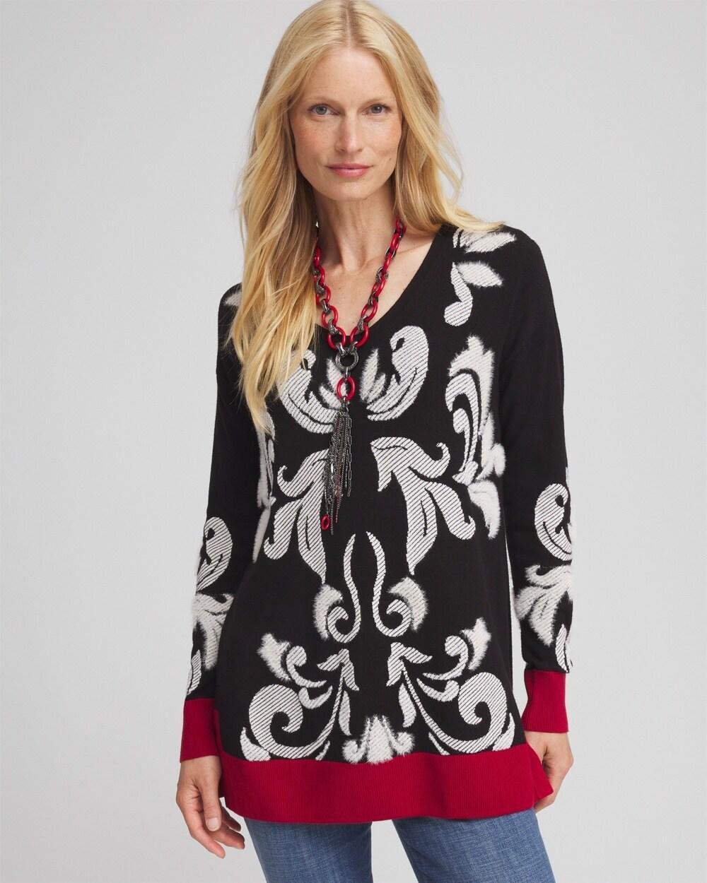 Floral V-Neck Sweater Tunic Product Image