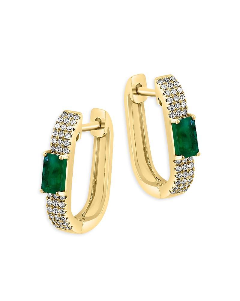 Bloomingdales Emerald & Diamond Oval Hoop Earrings in 14K Yellow Gold Product Image