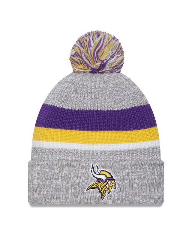 Mens New Era Heather Gray Minnesota Vikings Cuffed Knit Hat with Pom Product Image