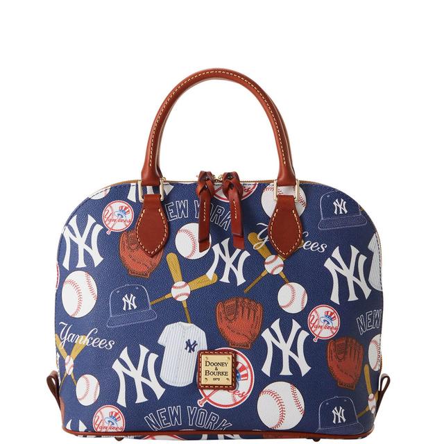 Dooney & Bourke Womens MLB Yankees Zip Zip Coated Cotton Satchel Bag in Navy Product Image