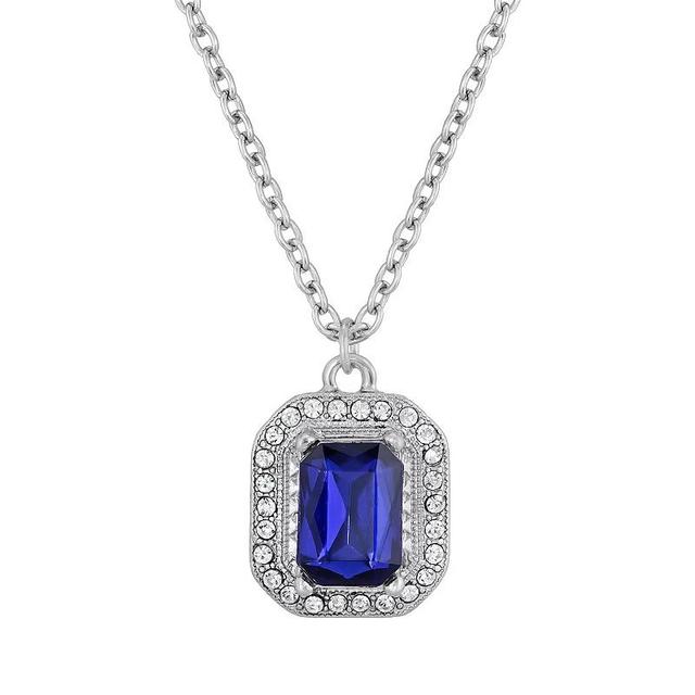 1928 Silver Tone Dark Blue Octagon Simulated Crystal Pendant Necklace, Womens Product Image