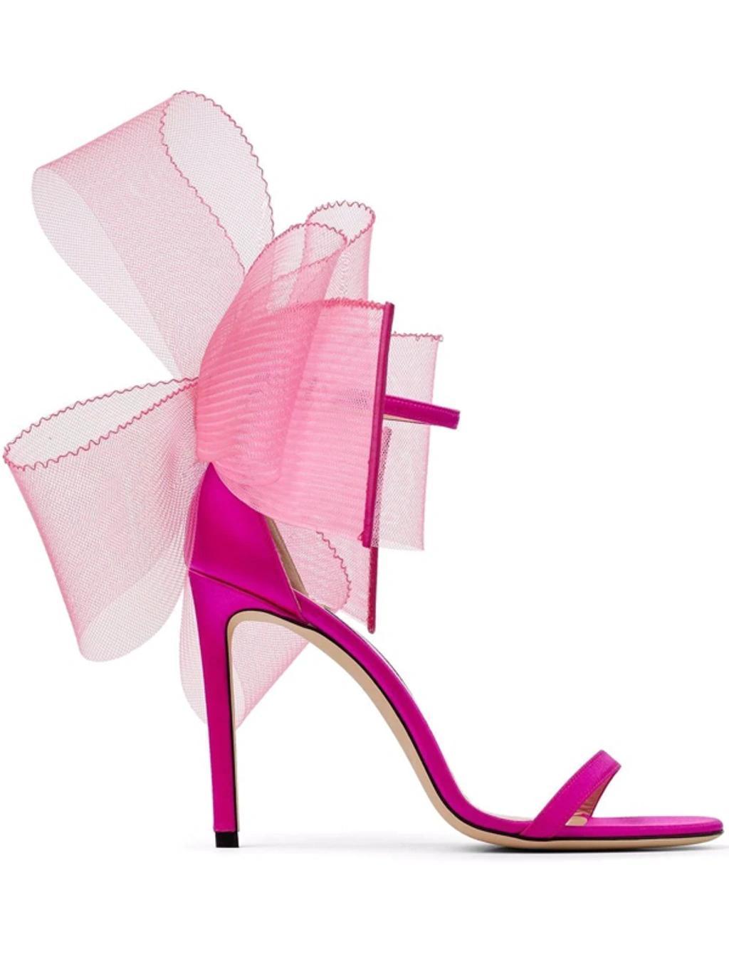 Pink Aveline 100 Fascinator Satin Sandals In Fuchsia Product Image