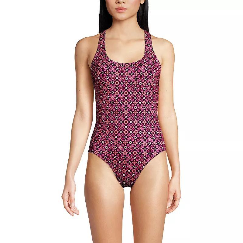 Lands End Womens Chlorine Resistant Scoop Neck X-Back High Leg Soft Cup Tug less Sporty One Piece Swimsuit Product Image