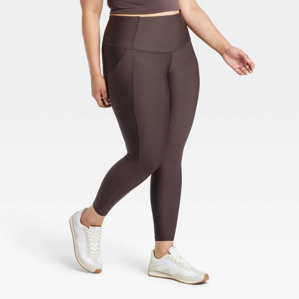 Womens Effortless Support High-Rise Pocketed 7/8 Leggings - All In Motion Dark Brown 1X Product Image