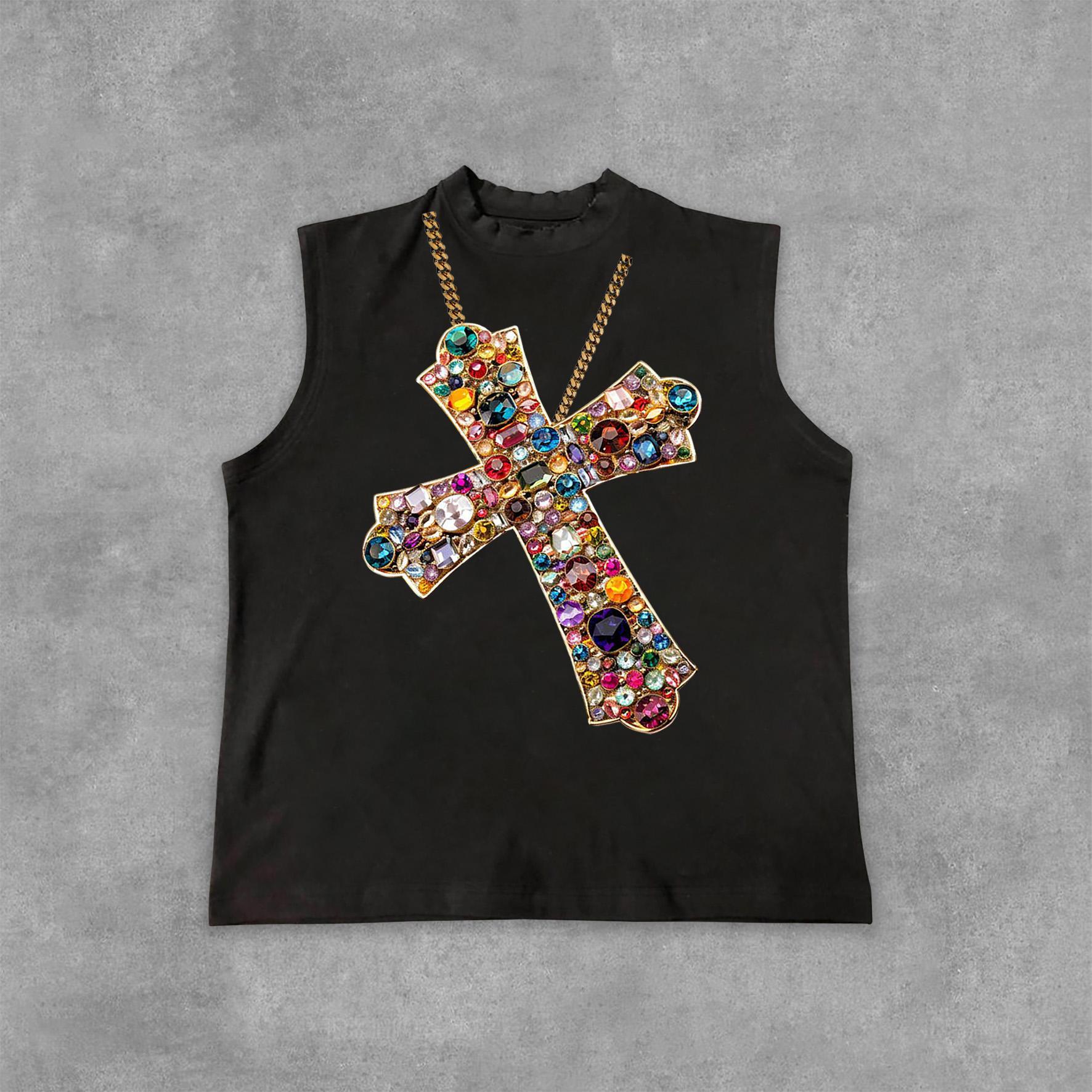 Diamond Cross Graphic Print Cotton Tank Top Product Image