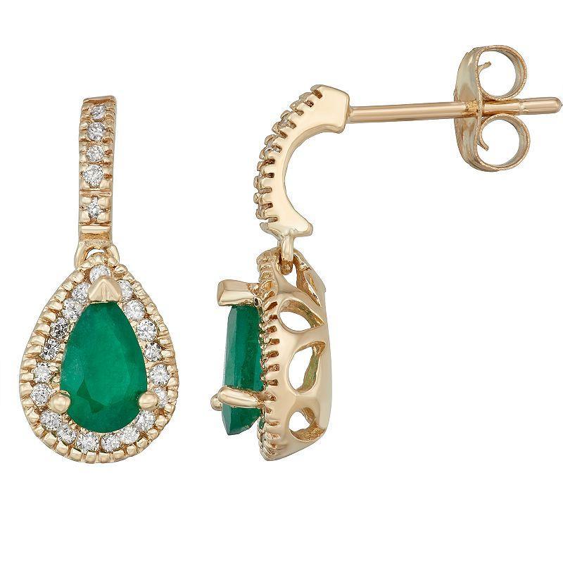 14k Gold Emerald & 1/5 Carat T.W. IGL Certified Diamond Teardrop Earrings, Womens, Green Product Image