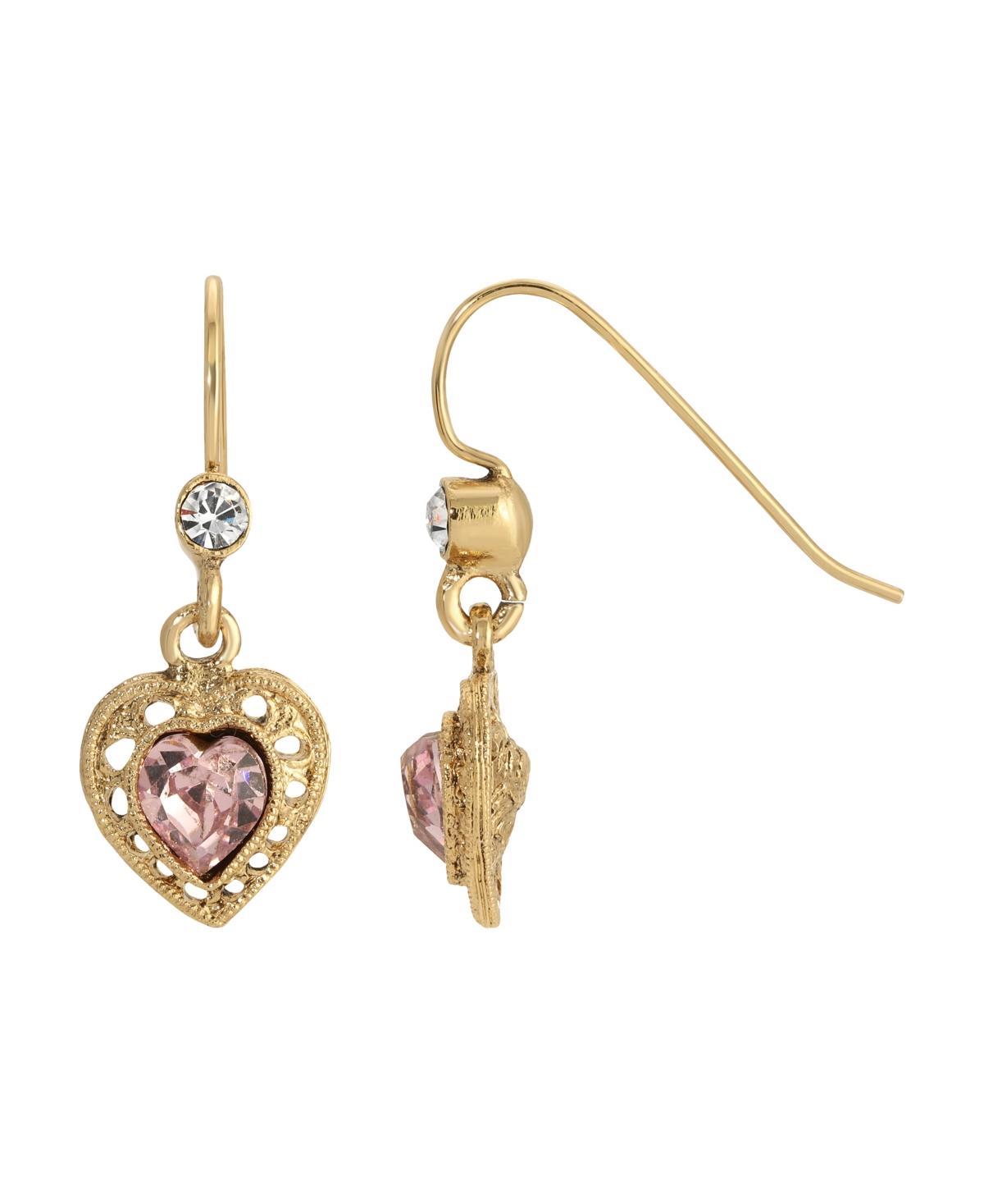 1928 Silver Tone Heart Drop Earrings, Womens, Pink Product Image