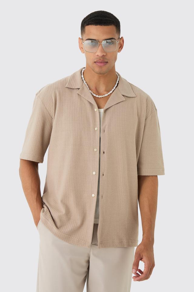 Oversized Jersey Textured Revere Shirt | boohooMAN USA Product Image