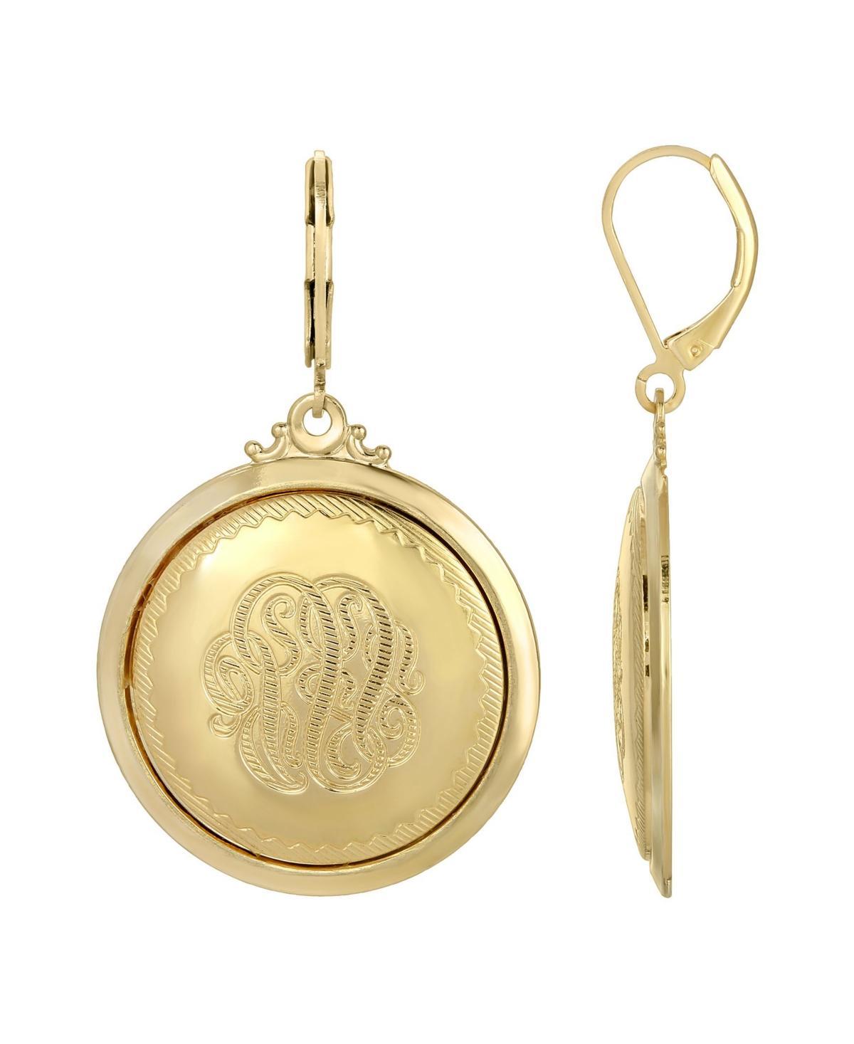 1928 Gold Tone Round Engraved Drop Earrings, Womens Product Image