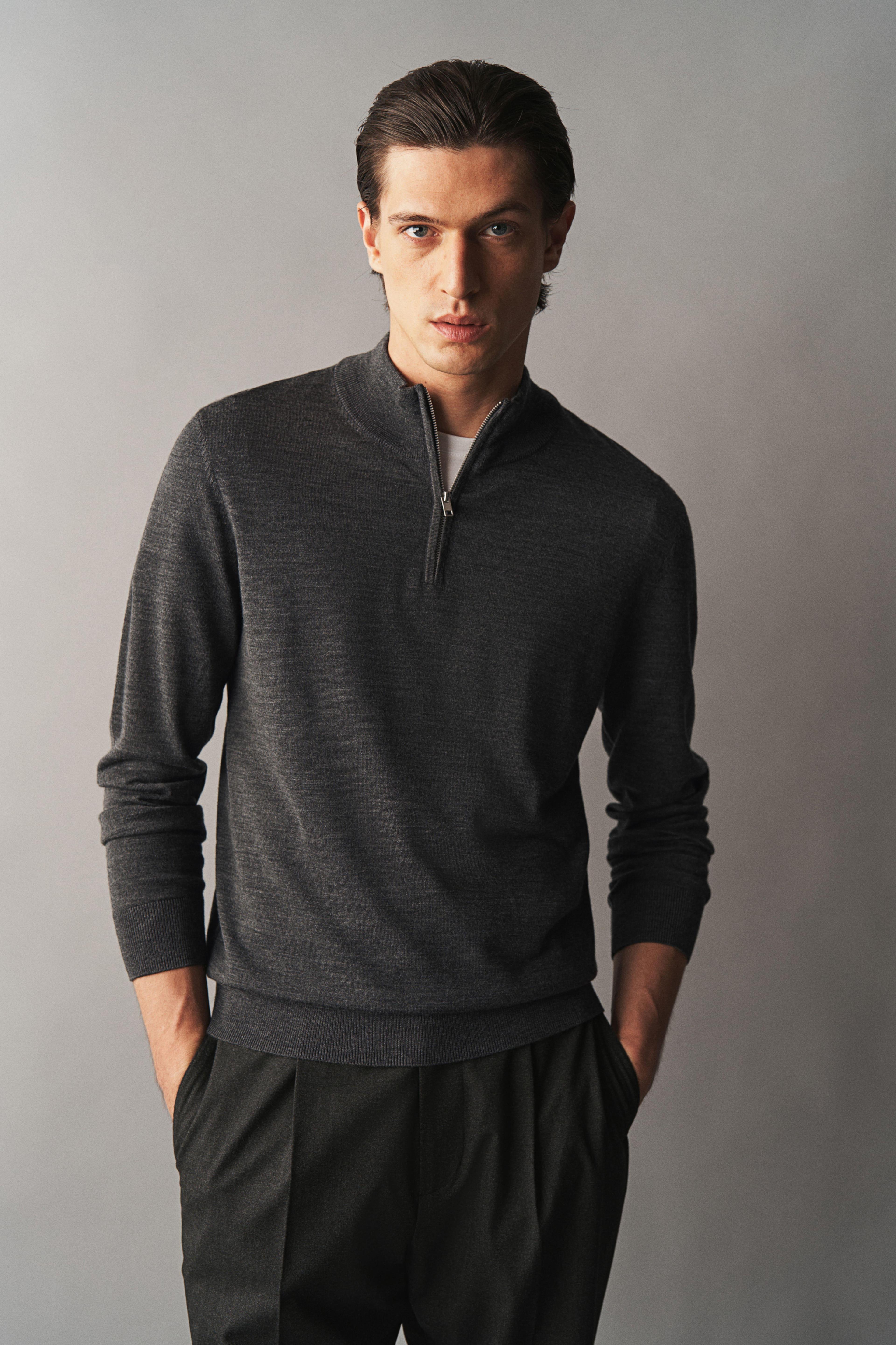 Slim Fit Half-Zip Merino Wool Sweater Product Image