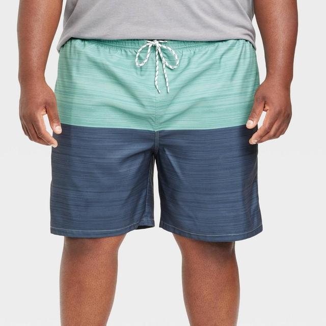 Mens Big & Tall 7 E-Waist Colorblock Swim Shorts - Goodfellow & Co Blue/Coast 5XL Product Image