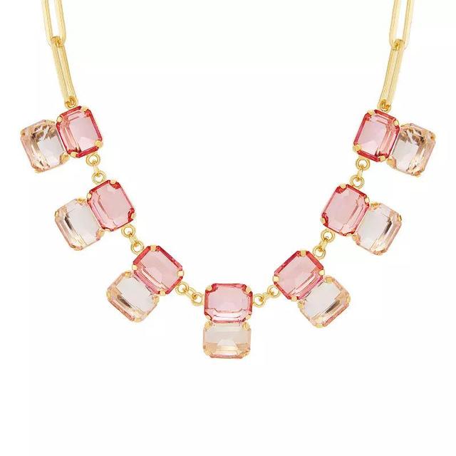 Emberly Gold Tone Pink Glass Stone Paperclip Chain Necklace, Womens, Yellow Gold Tone Pink Product Image