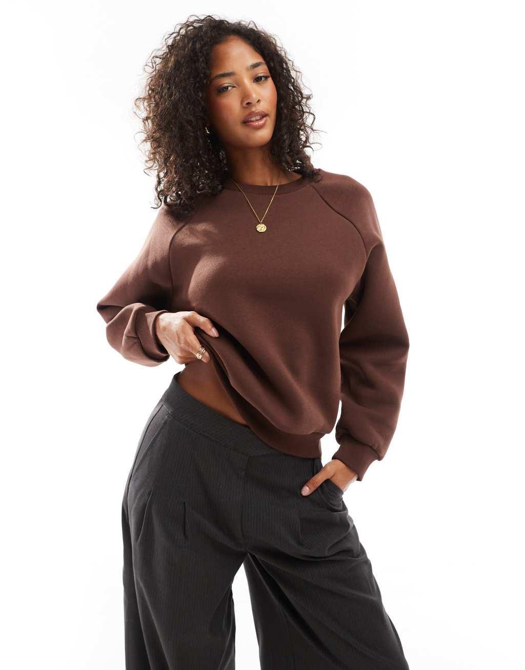 ASOS DESIGN raglan sweatshirt in chocolate Product Image