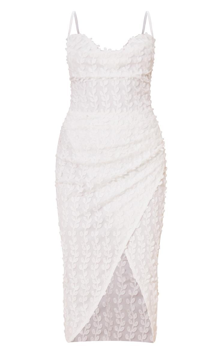 White Lace Cowl Neck Lace Up Back Midi Dress Product Image