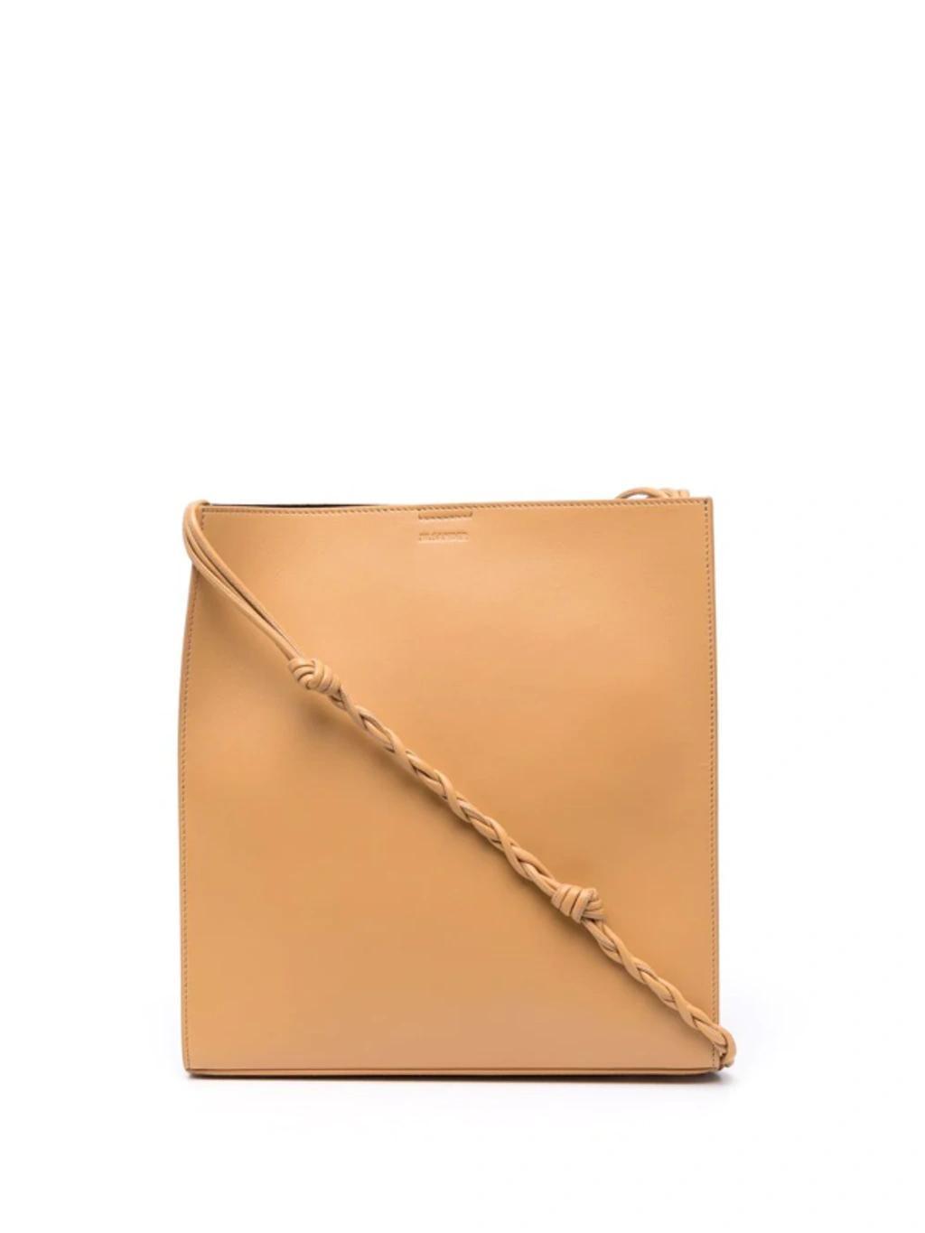 JIL SANDER Tangle Embossed-logo Leather Bag In Nude Product Image