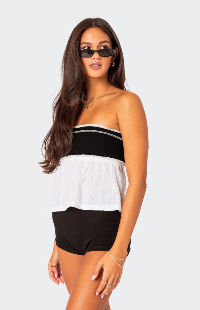 Edikted Women's Rena Ribbed Peplum Tube Top in Black/White - Product Image