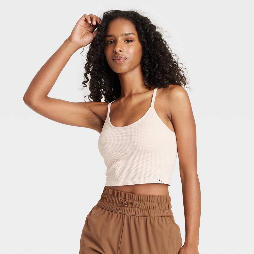 Womens Seamless Textured Cropped Support Tank Top - JoyLab Cream XS product image