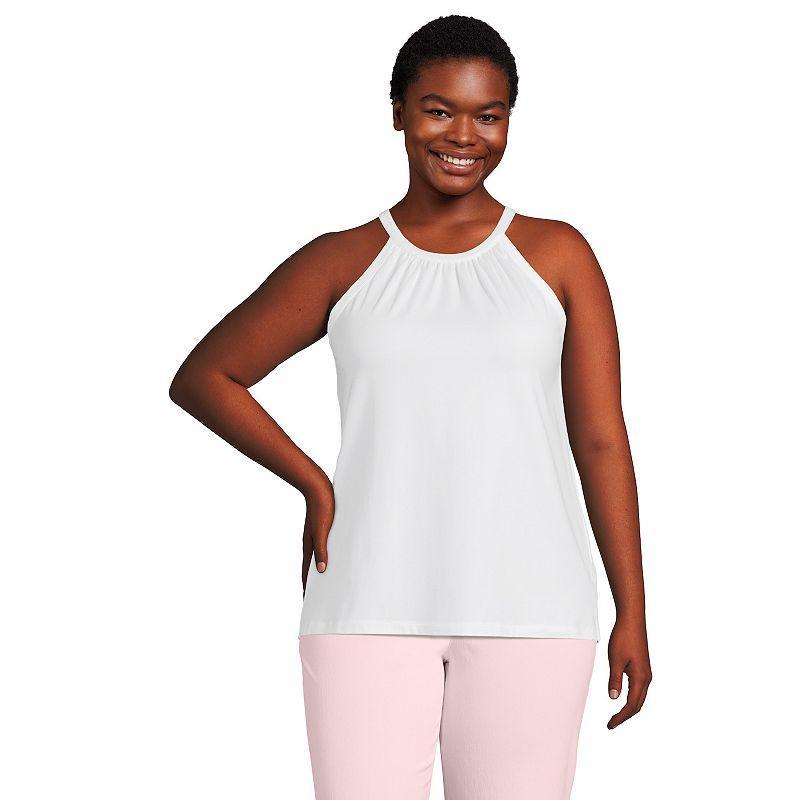 Plus Size Lands End Lightweight Jersey Halter Neck Tank, Womens White Product Image