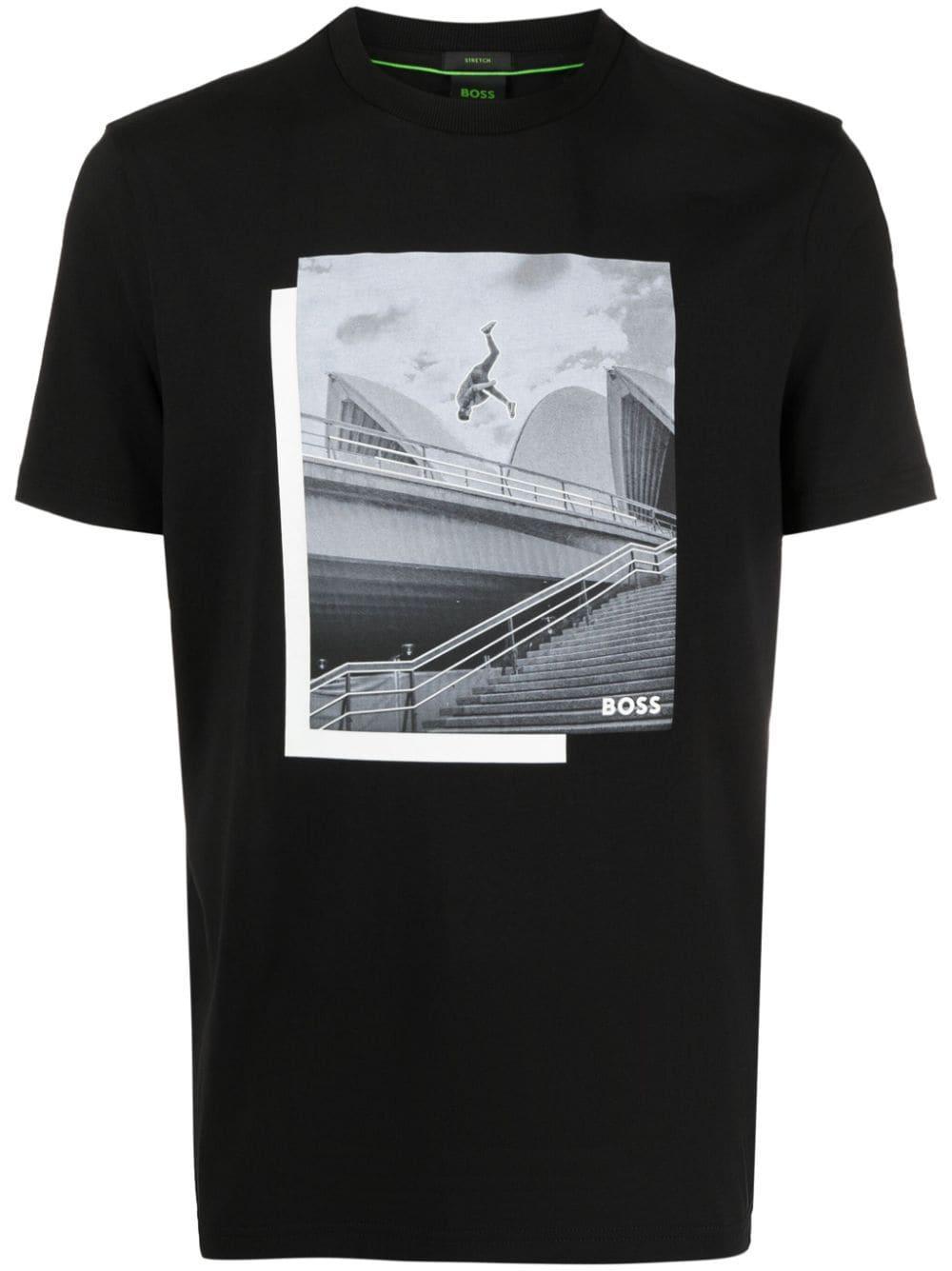 Photo-print T-shirt In Stretch-cotton Jersey In Black Product Image