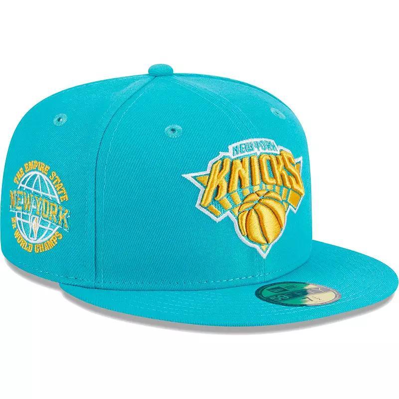 Mens New Era Turquoise New York Knicks 2-Time Champions Breeze Grilled Yellow Undervisor 59FIFTY Fitted Hat Turquoise A Product Image