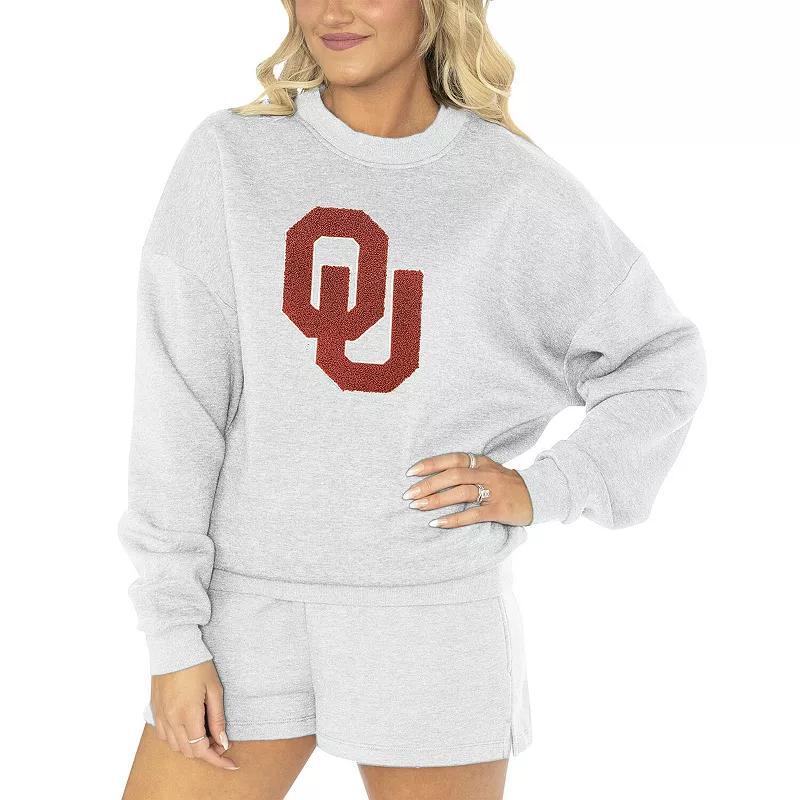 Womens Gameday Couture Ash Oklahoma Sooners Team Effort Pullover Sweatshirt & Shorts Sleep Set product image