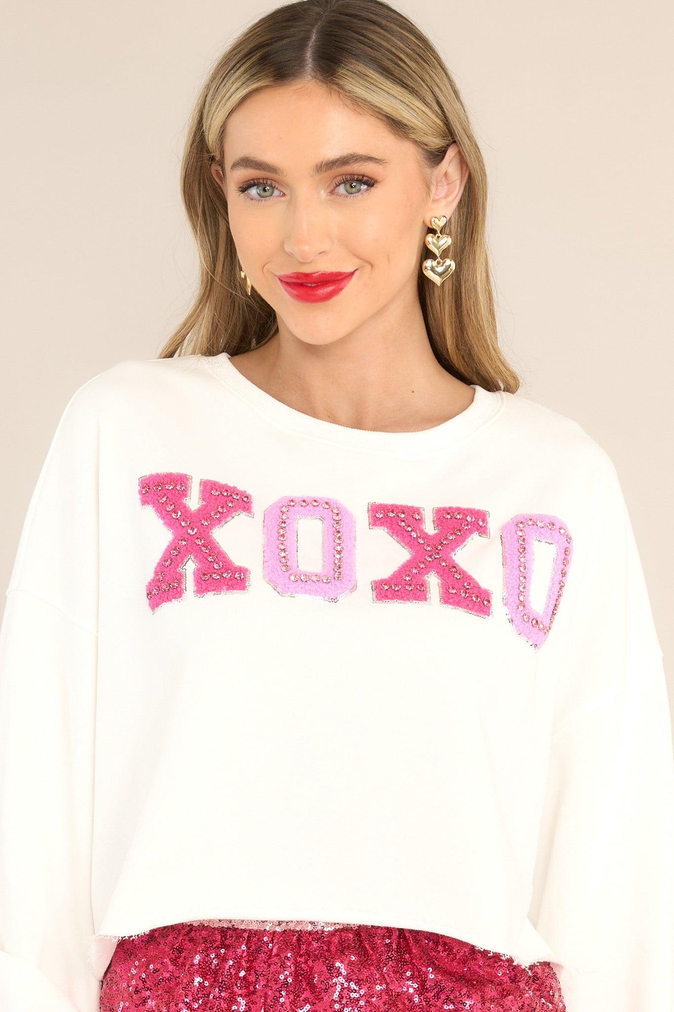 Thought Of You White XOXO Cropped Sweatshirt Product Image