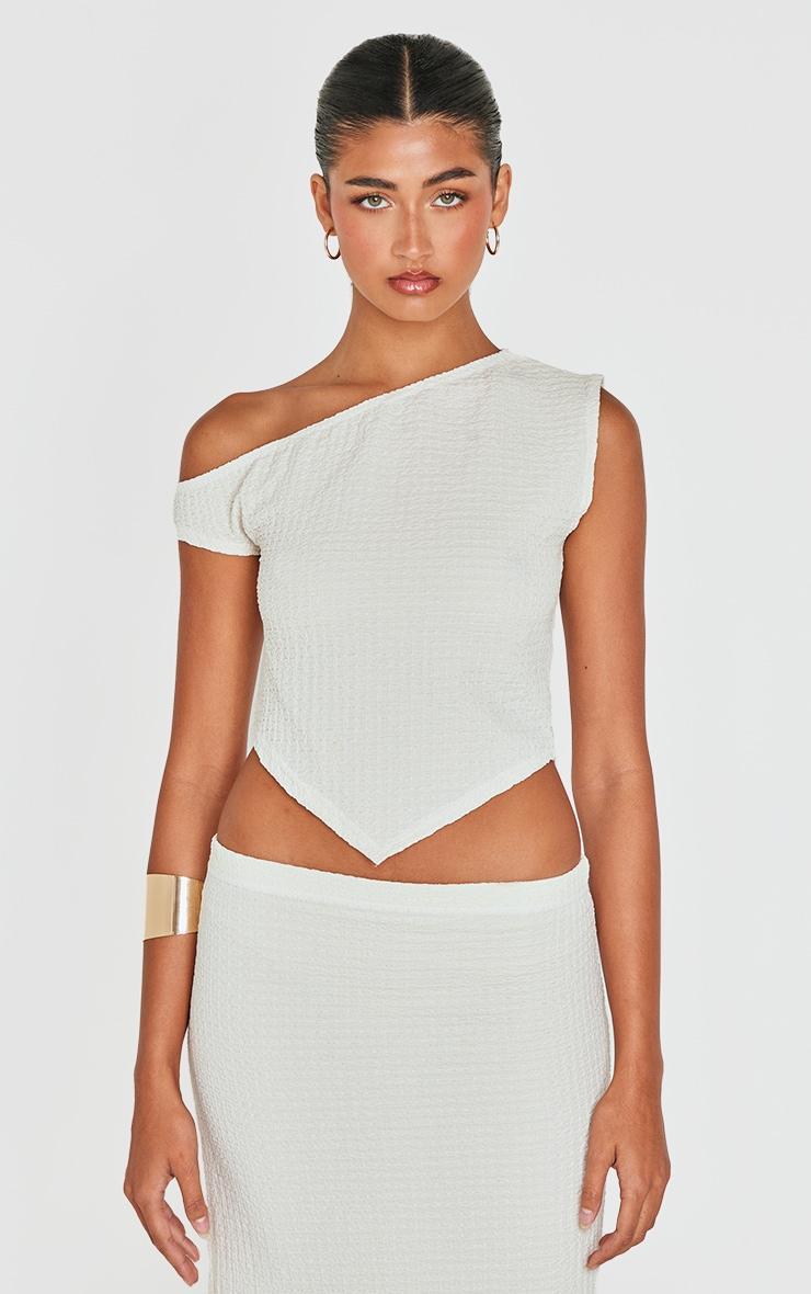 Beige Textured Asymmetric Off The Shoulder Top product image