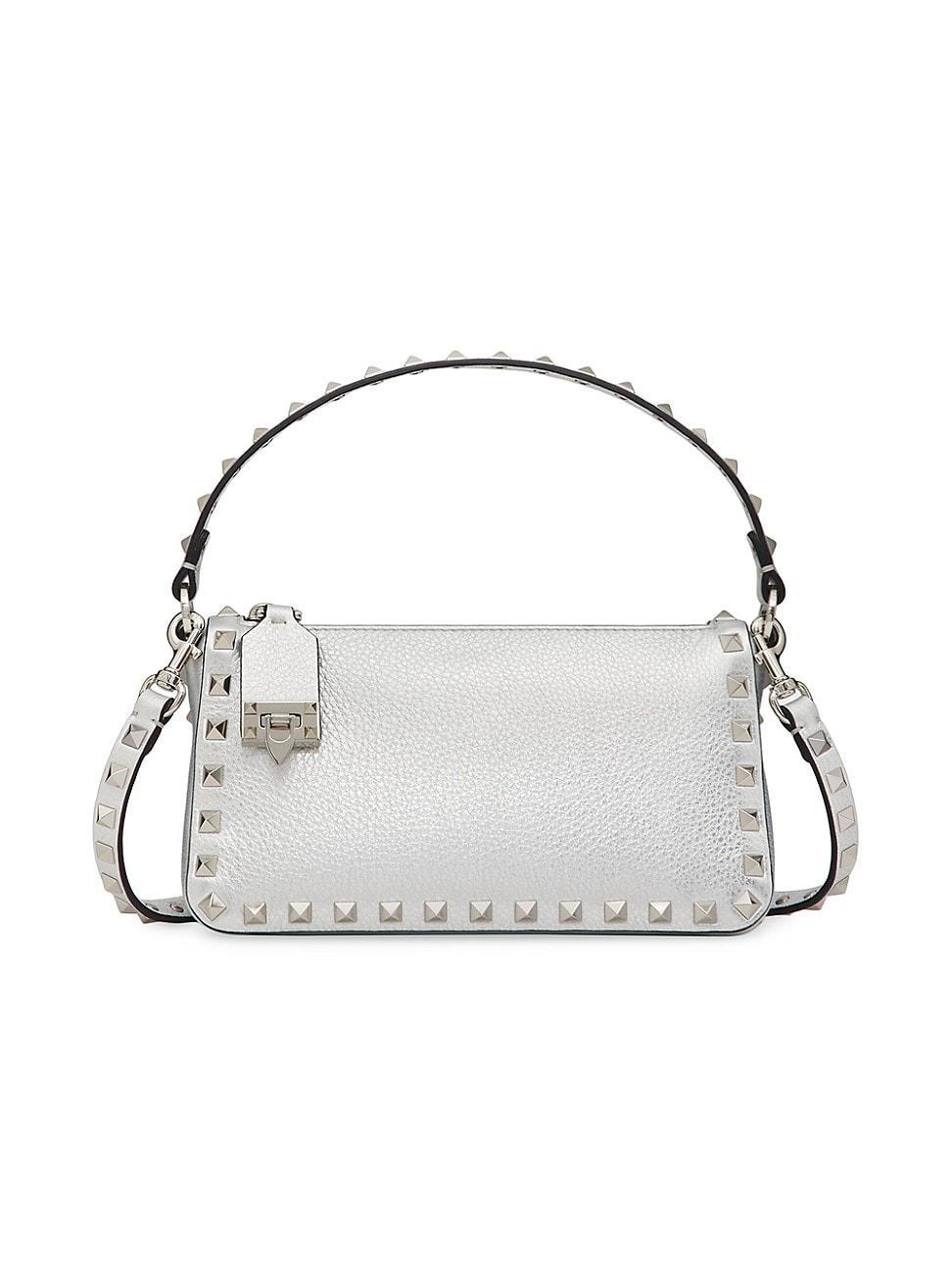 Womens Small Rockstud Grainy Metallic Calfskin Crossbody Bag Product Image