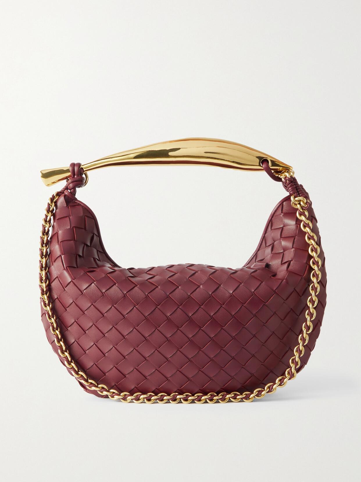 BOTTEGA VENETA Sardine Small Intrecciato Leather Shoulder Bag In Burgundy Product Image