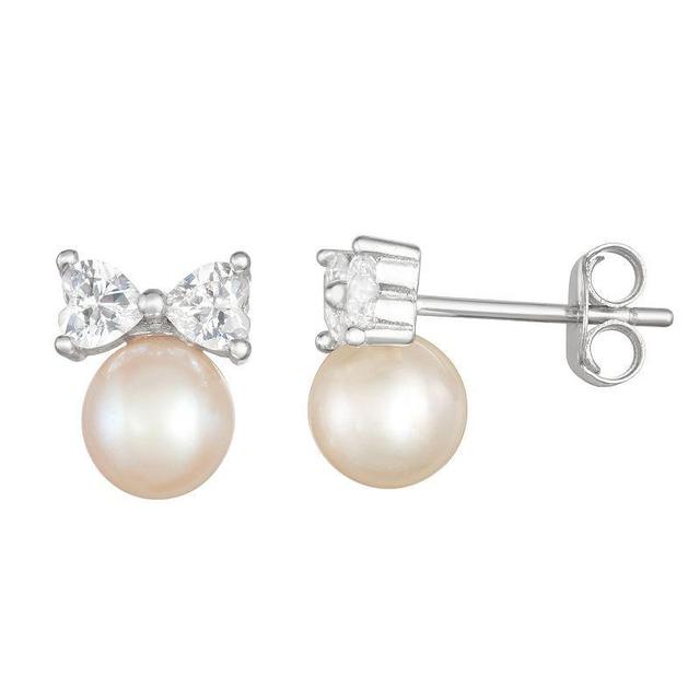 Sterling Silver Freshwater Cultured Pearl & Cubic Zirconia Stud Earrings, Womens, White Product Image