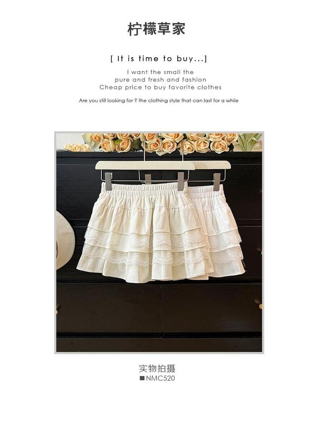 Layered Lace-Trim A-Line Mini Skirt Product Image