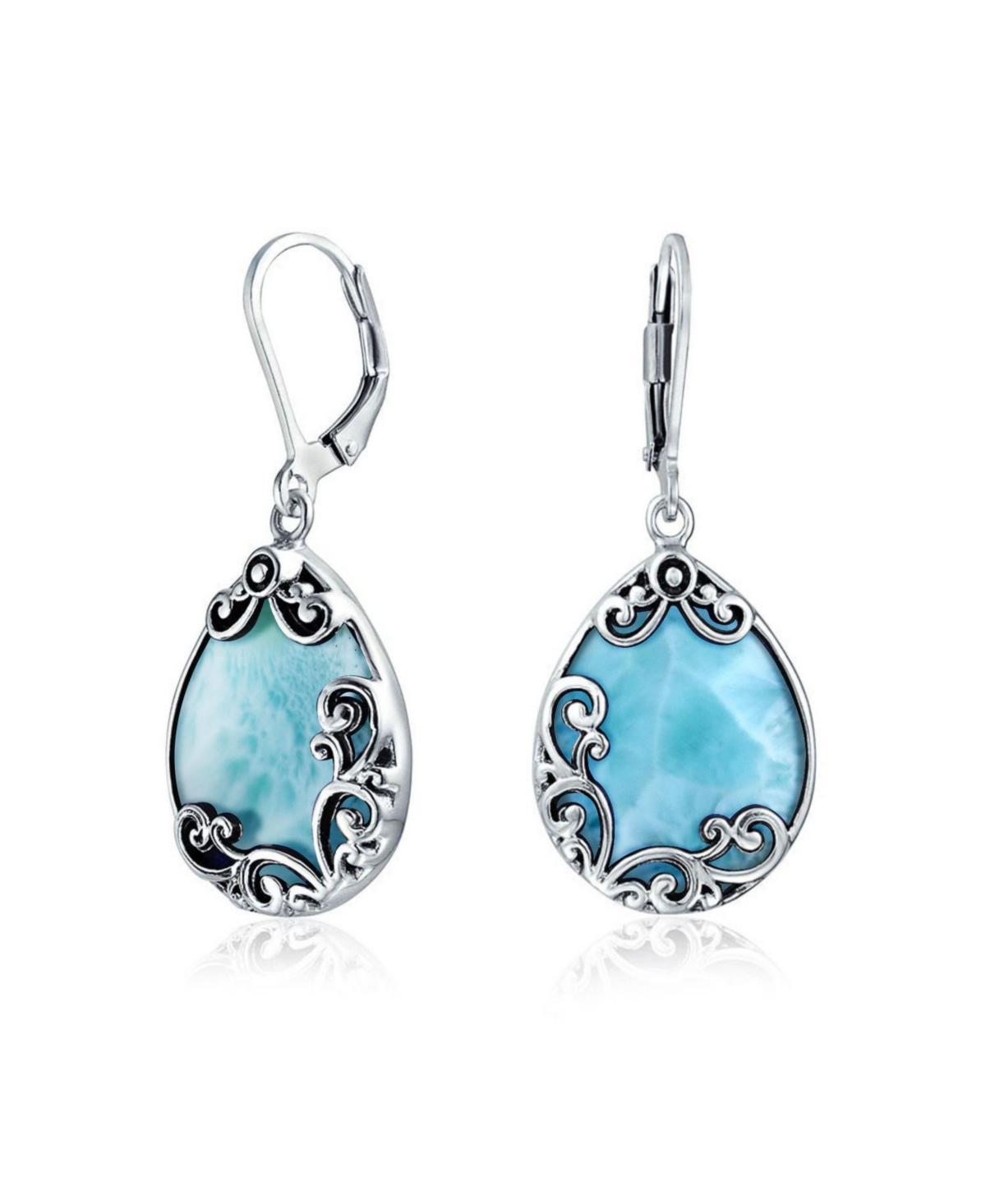 Bling Jewelry Western Style Teardrop Scroll Filigree Scroll Light Blue Natural Larimar Lever Back Dangle Earrings For Women Sterling Silver - Blue lar Product Image