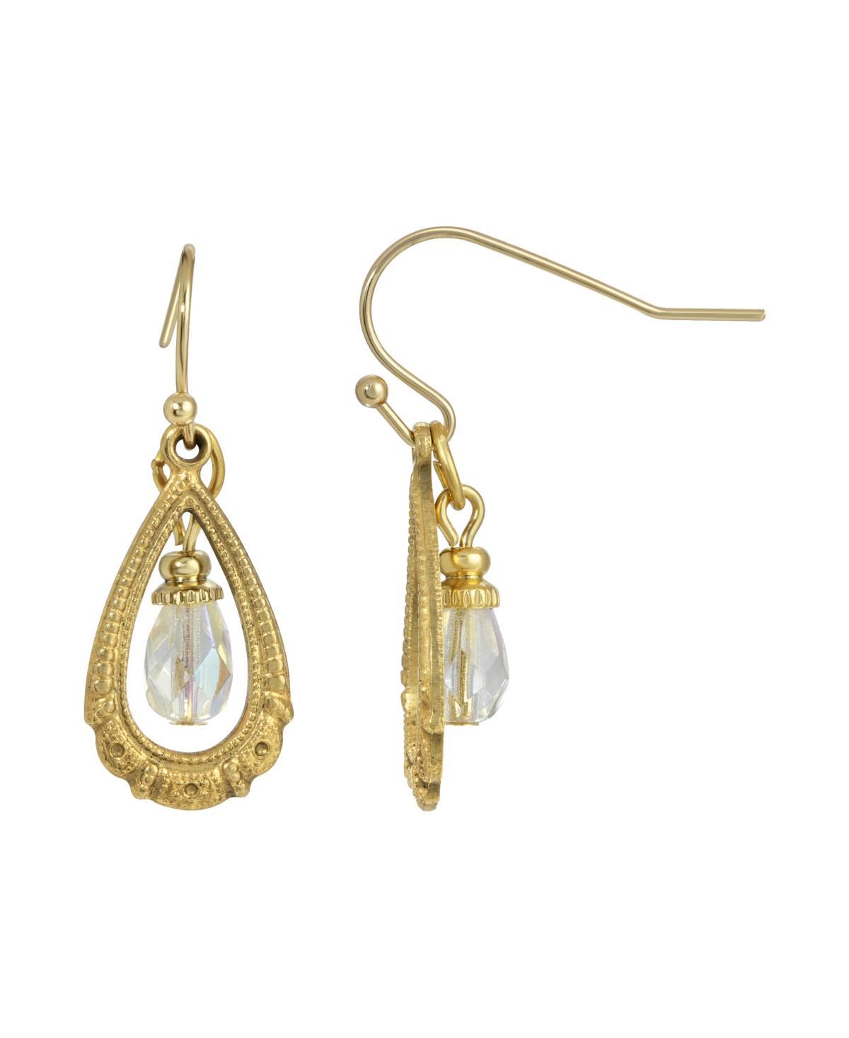 1928 Gold Tone Clear Bead Teardrop Wire Earrings, Womens Product Image