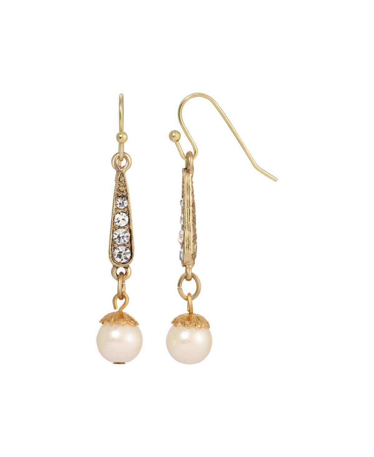 1928 Gold Tone Simulated Pearl & Crystal Linear Drop Earrings, Womens, White Product Image