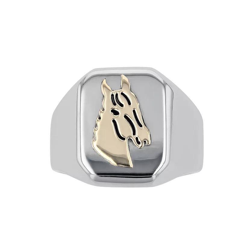 Mens Kristen Kesho 14k Gold Over Steel Horse Signet Ring Stainless Product Image