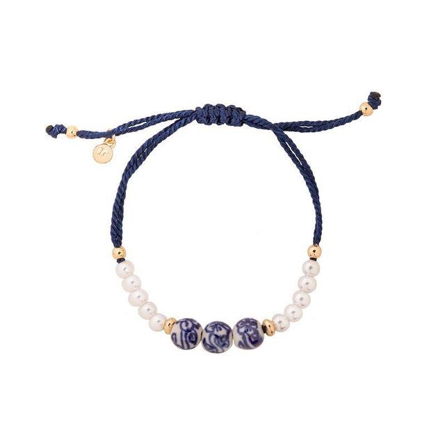 LC Lauren Conrad Gold Tone Ceramic Floral Bead & Simulated Pearl Adjustable Bracelet, Womens Product Image