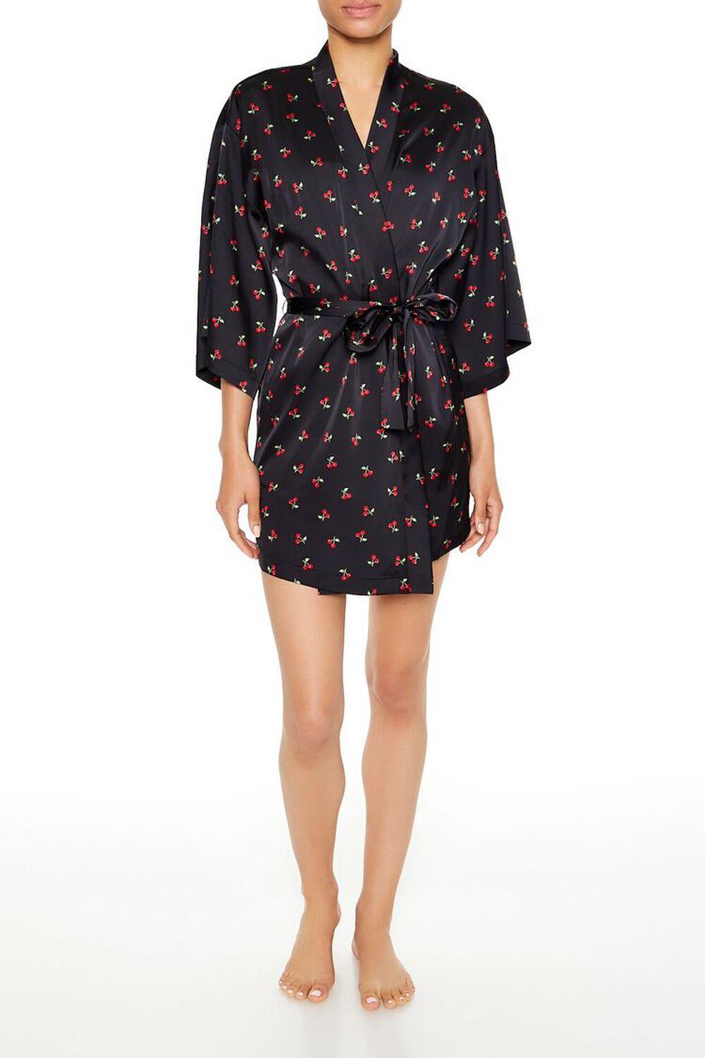 Satin Cherry Print Kimono | Forever 21 Product Image