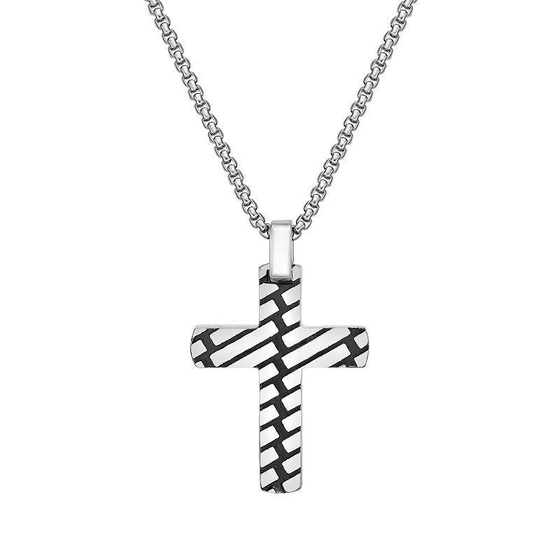 LYNX Stainless Steel Black Ion-Plated 24 Cross Pendant Mens Necklace, Two Tone Product Image