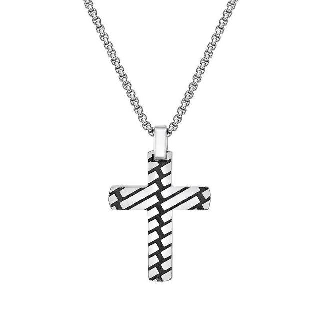 LYNX Stainless Steel Black Ion-Plated 24 Cross Pendant Mens Necklace, Two Tone Product Image