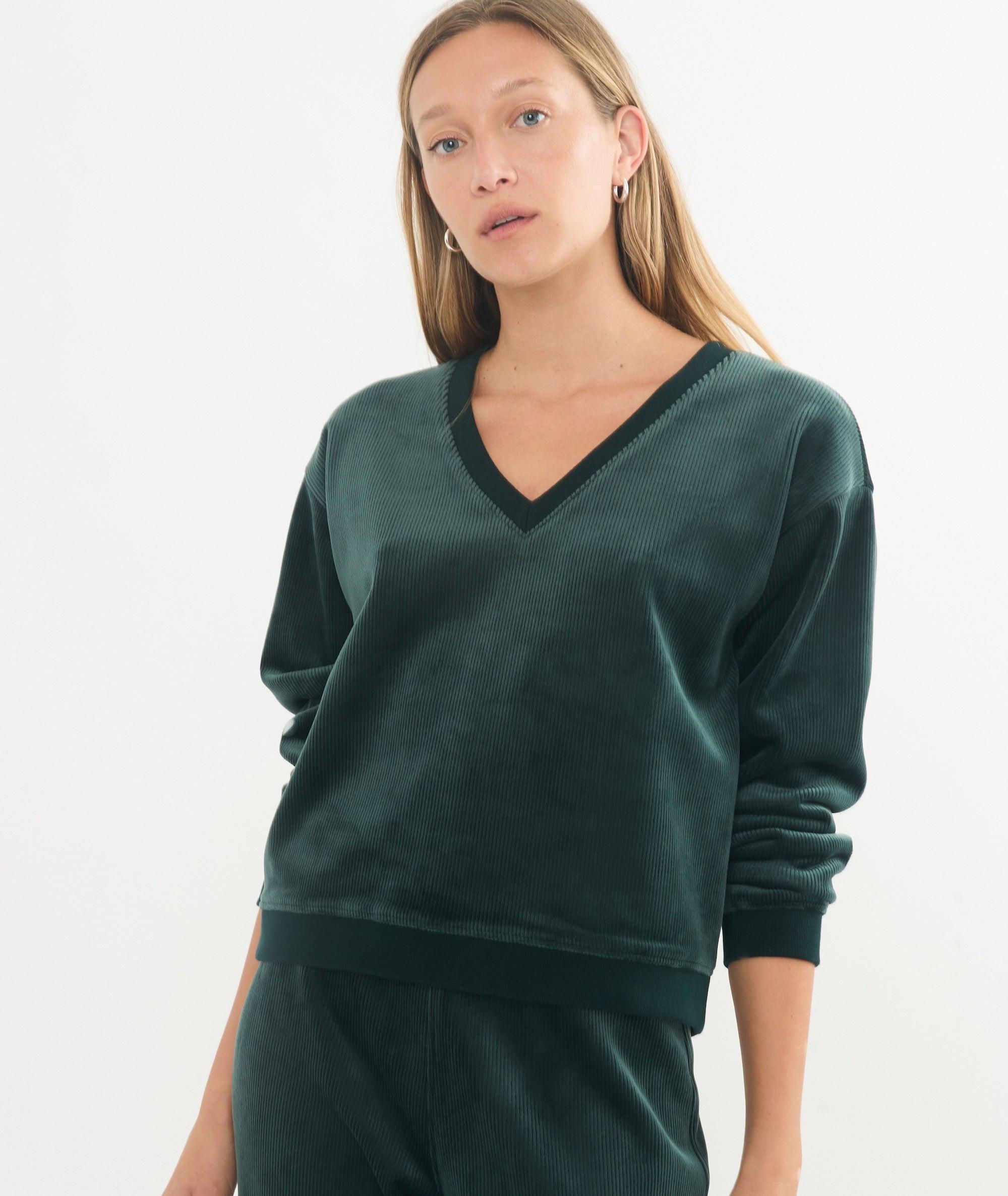 Cord Velour V-Neck Sweatshirt Product Image