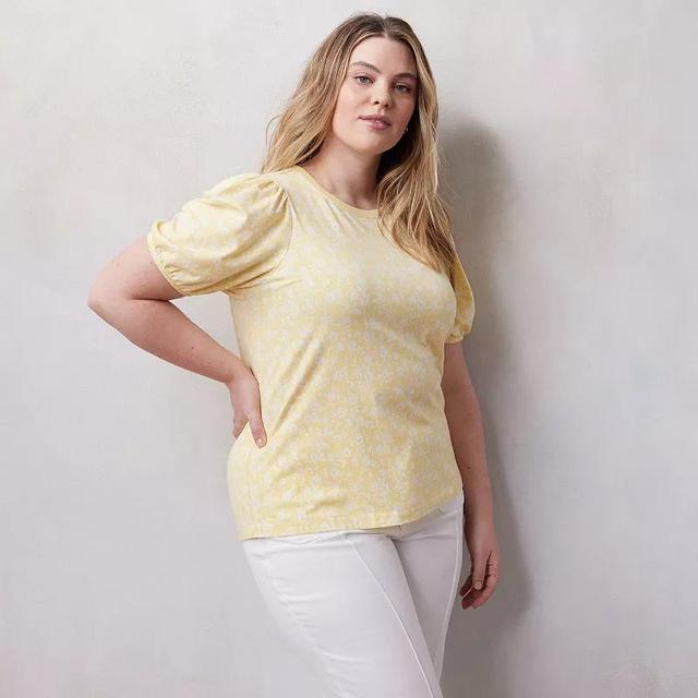 Plus Size LC Lauren Conrad Puff Sleeve T-Shirt, Womens Yellow Spotty Blossom Product Image