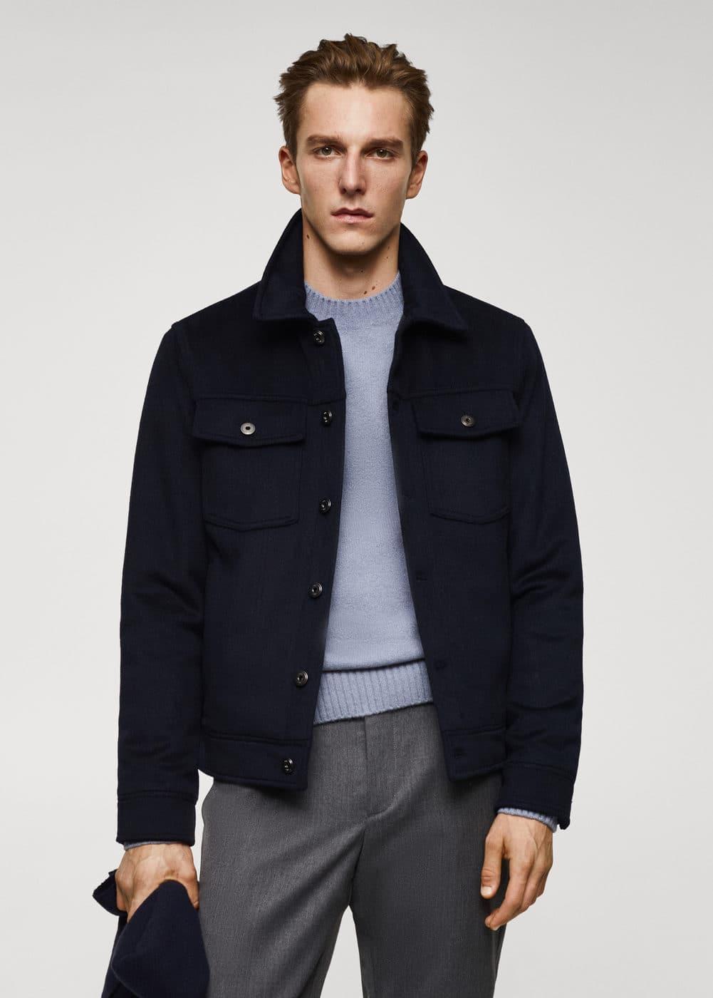 MANGO MAN - Pocketed wool-blend jacket navyMen Product Image