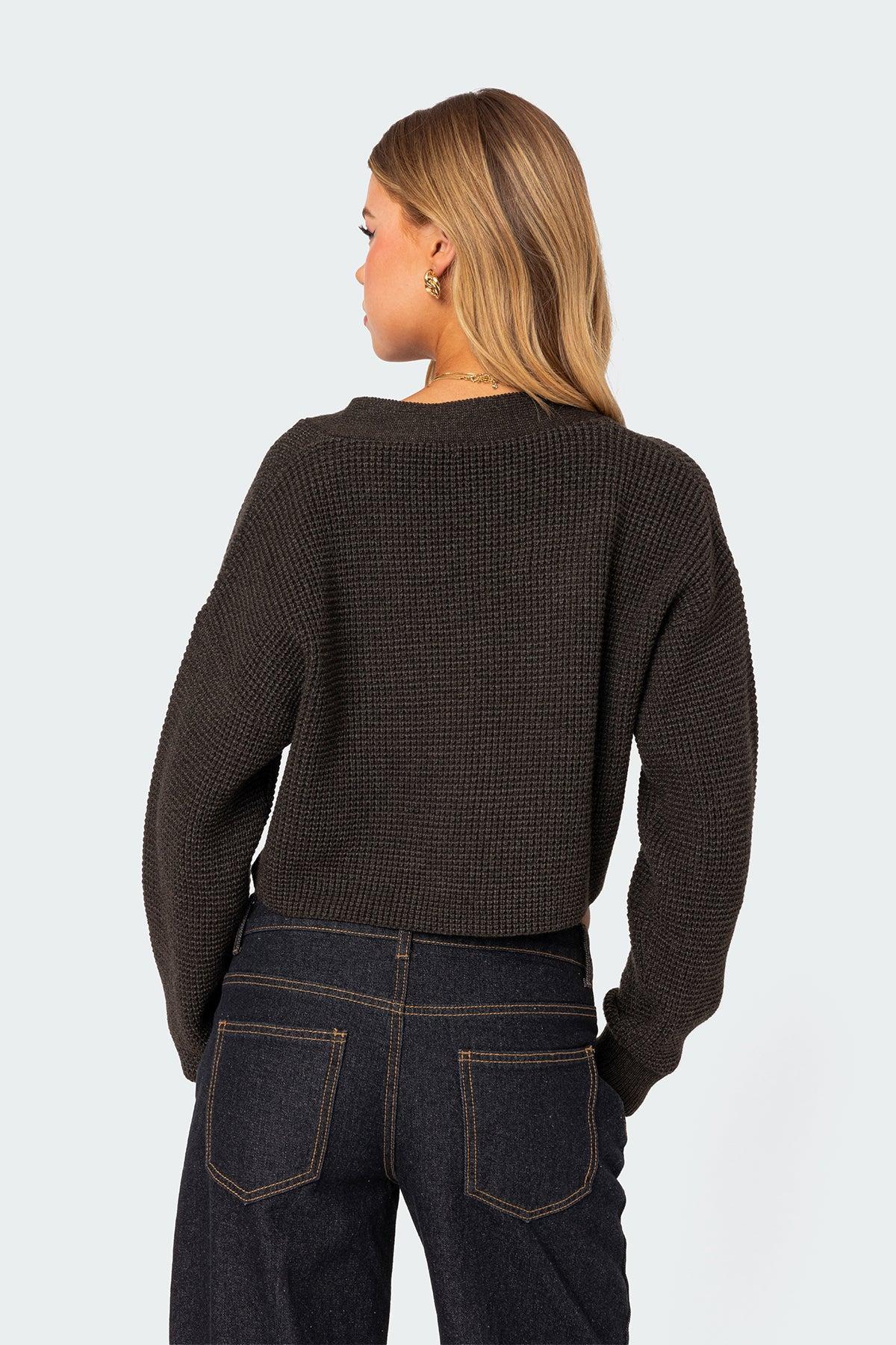 Oversized Waffle Knit Cropped Cardigan Product Image