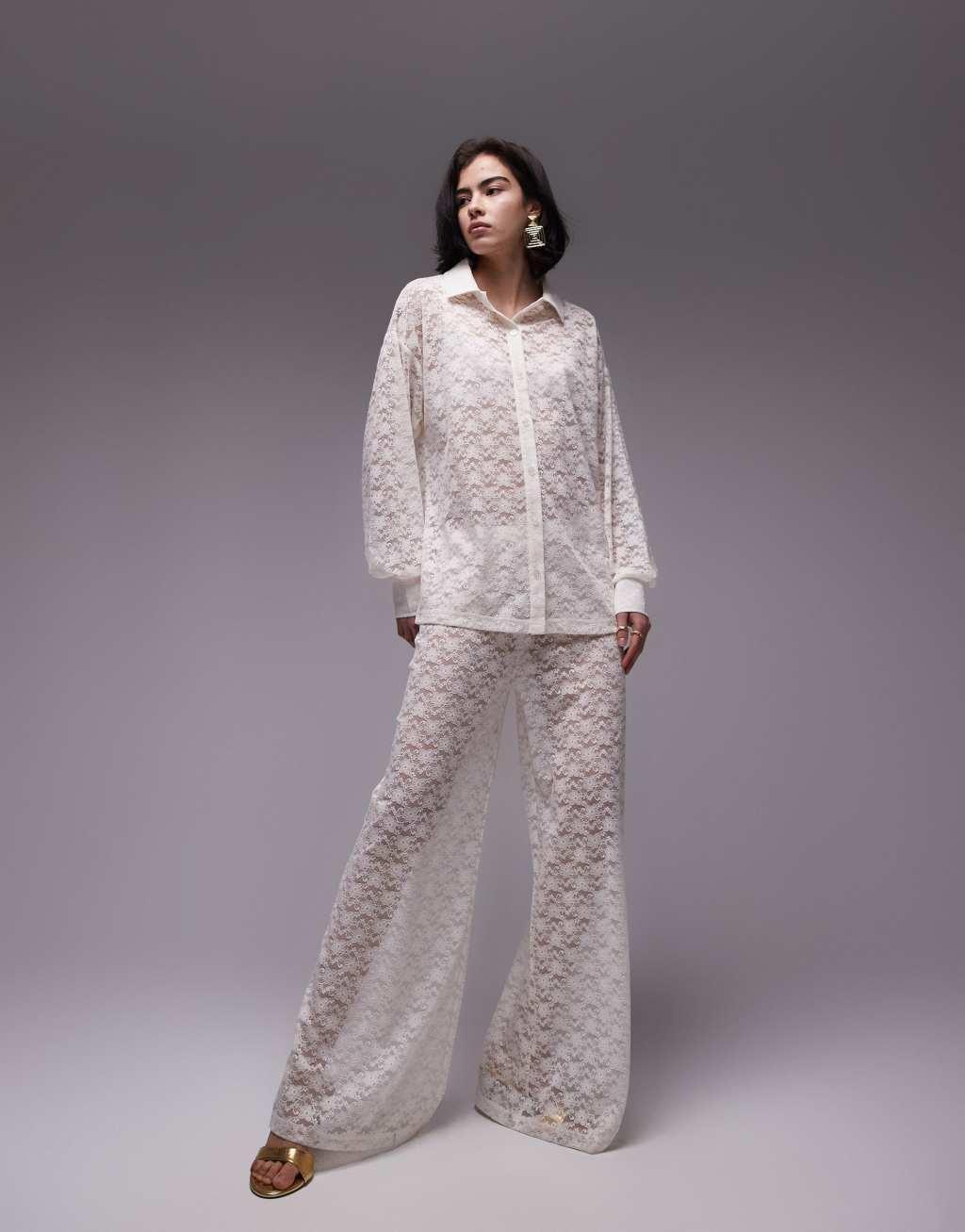 Topshop lace oversized shirt in ecru - part of a set Product Image